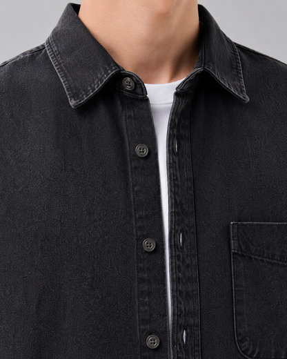 Men's Washed Denim Overshirt - Relaxed Fit Cotton Shirt Jacket