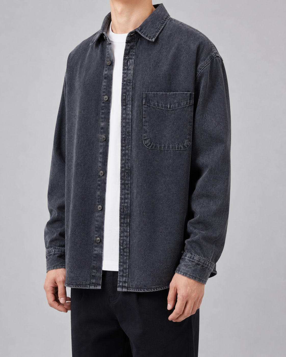 Men's Washed Denim Overshirt - Relaxed Fit Cotton Shirt Jacket