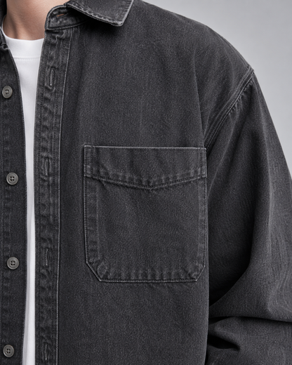 Men's Washed Denim Overshirt - Relaxed Fit Cotton Shirt Jacket
