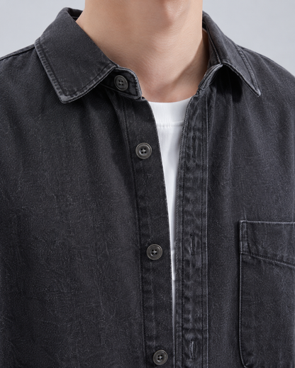 Men's Washed Denim Overshirt - Relaxed Fit Cotton Shirt Jacket