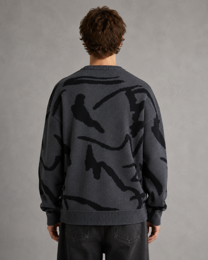 Men's Abstract Graphic Knit Sweater - Relaxed Drop Shoulder Fit