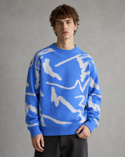 Men's Abstract Graphic Knit Sweater - Relaxed Drop Shoulder Fit