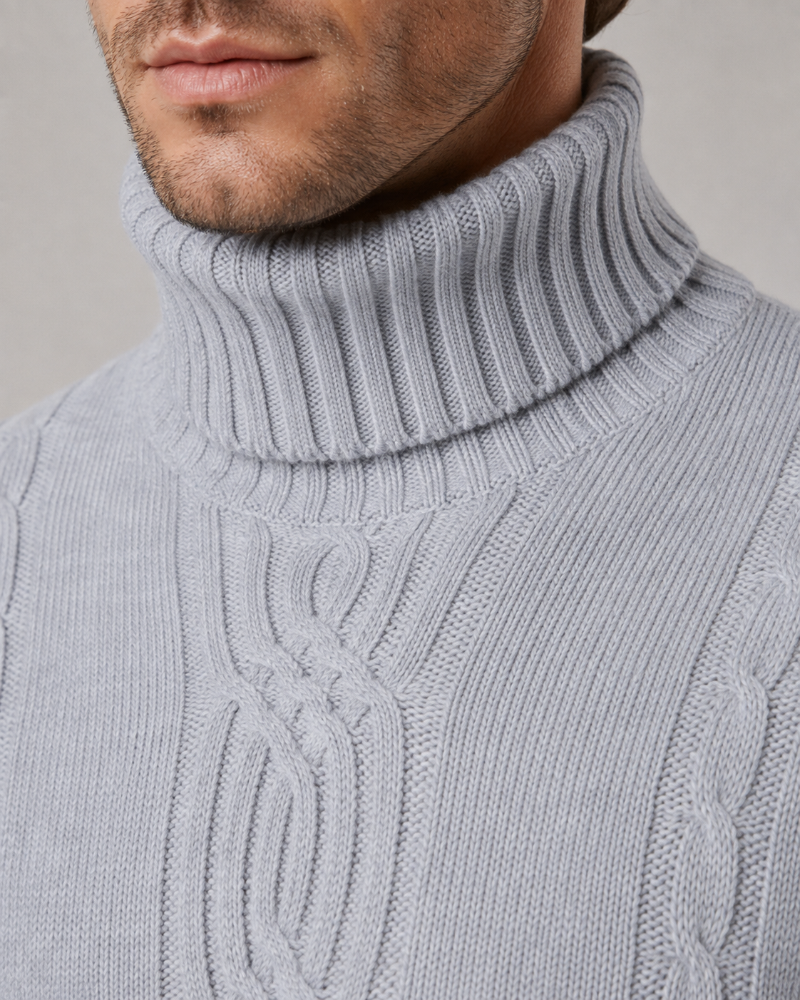 Men's Cable Knit Turtleneck Sweater - Ribbed Neck Slim Fit