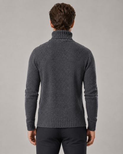 Men's Cable Knit Turtleneck Sweater - Ribbed Neck Slim Fit