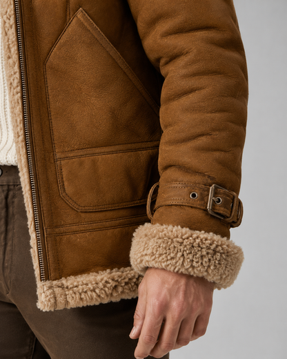 Men's Shearling-Lined Faux Leather Aviator Jacket