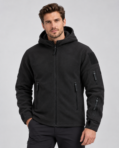 Men's Fleece Hooded Jacket – Full Zip Multi-Pocket Regular Fit