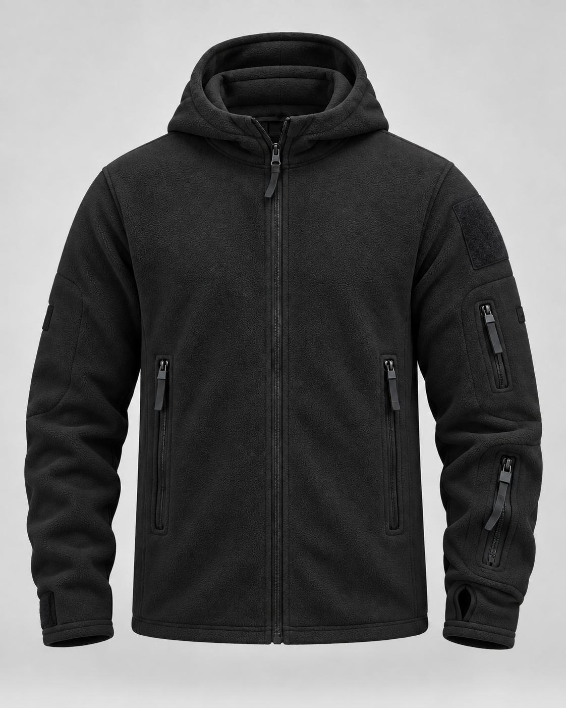 Men's Fleece Hooded Jacket – Full Zip Multi-Pocket Regular Fit