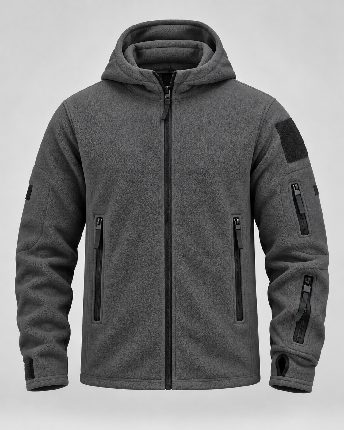 Men's Fleece Hooded Jacket – Full Zip Multi-Pocket Regular Fit