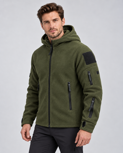 Men's Fleece Hooded Jacket – Full Zip Multi-Pocket Regular Fit