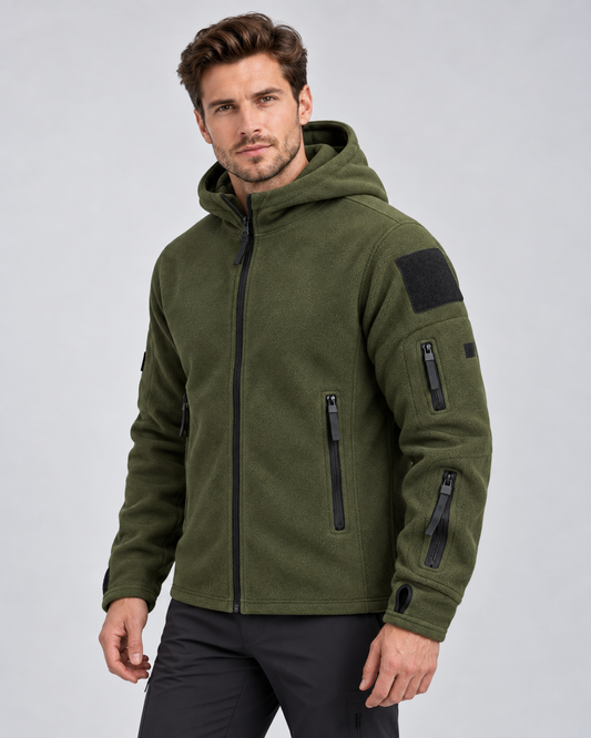 Men's Fleece Hooded Jacket – Full Zip Multi-Pocket Regular Fit