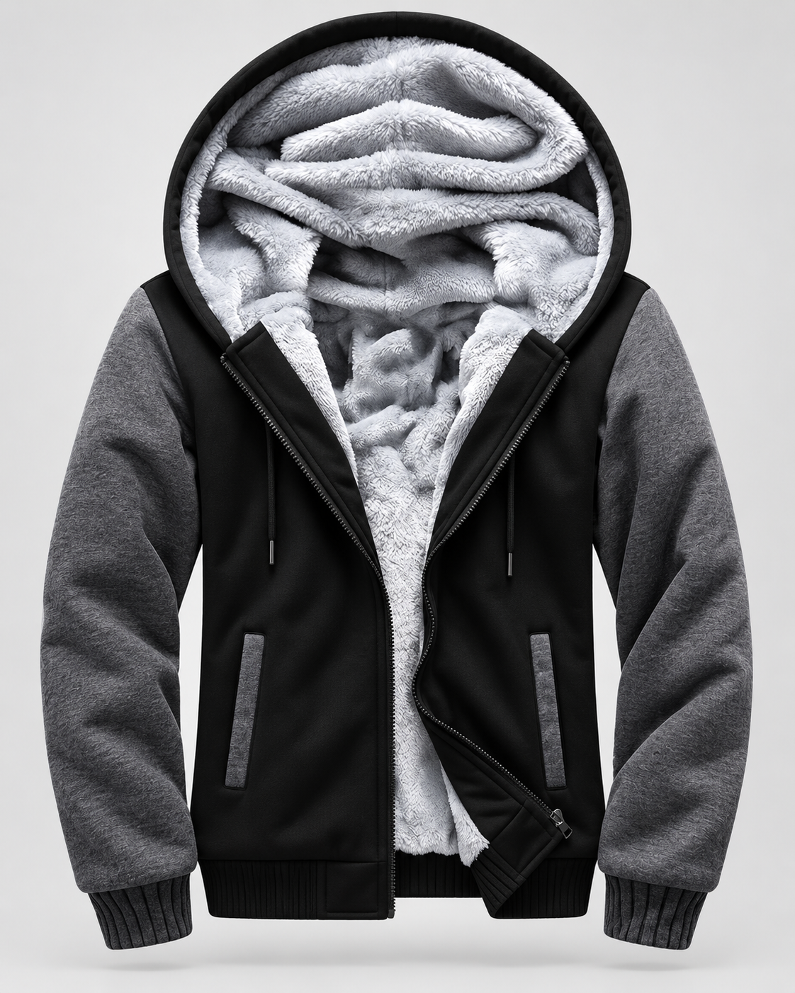 Men's Fleece-Lined Hooded Zip Jacket – Contrast Sleeve Regular Fit