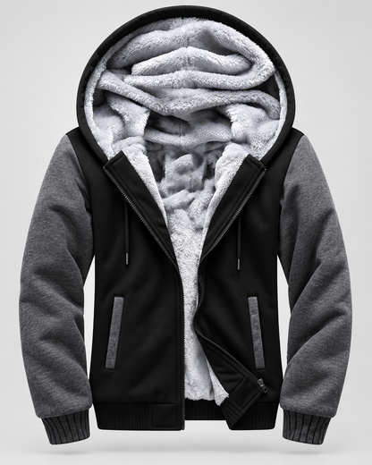 Men's Fleece-Lined Hooded Zip Jacket – Contrast Sleeve Regular Fit