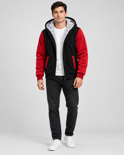 Men's Fleece-Lined Hooded Zip Jacket – Contrast Sleeve Regular Fit