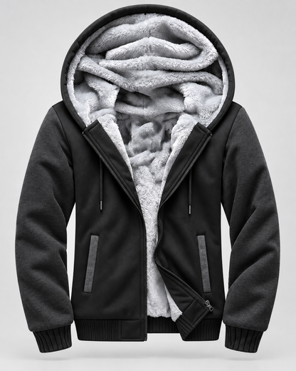 Men's Fleece-Lined Hooded Zip Jacket – Contrast Sleeve Regular Fit
