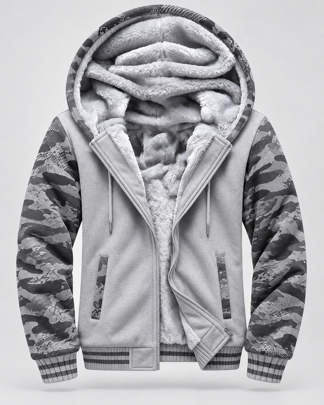 Men's Fleece-Lined Hooded Zip Jacket – Contrast Sleeve Regular Fit