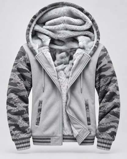 Men's Fleece-Lined Hooded Zip Jacket – Contrast Sleeve Regular Fit