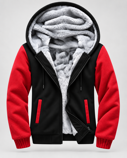 Men's Fleece-Lined Hooded Zip Jacket – Contrast Sleeve Regular Fit