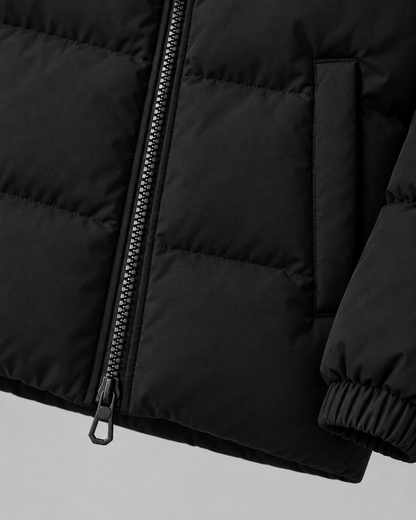 Men's Fleece-Lined Puffer Jacket - High Collar Zip Front