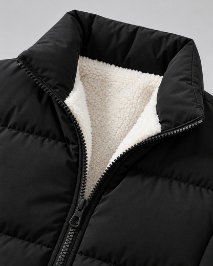 Men's Fleece-Lined Puffer Jacket - High Collar Zip Front