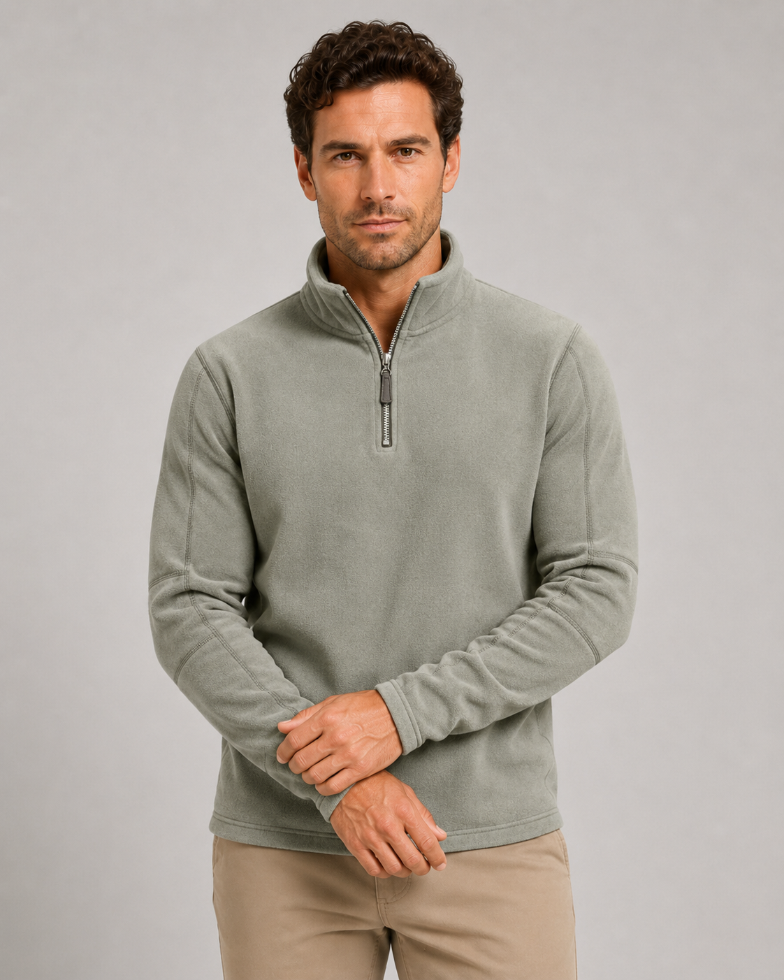 Men's Fleece Quarter Zip Pullover - Stand Collar Regular Fit