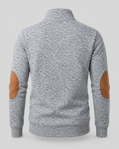 Men's Heathered Button Neck Sweater - Stand Collar Elbow Patches