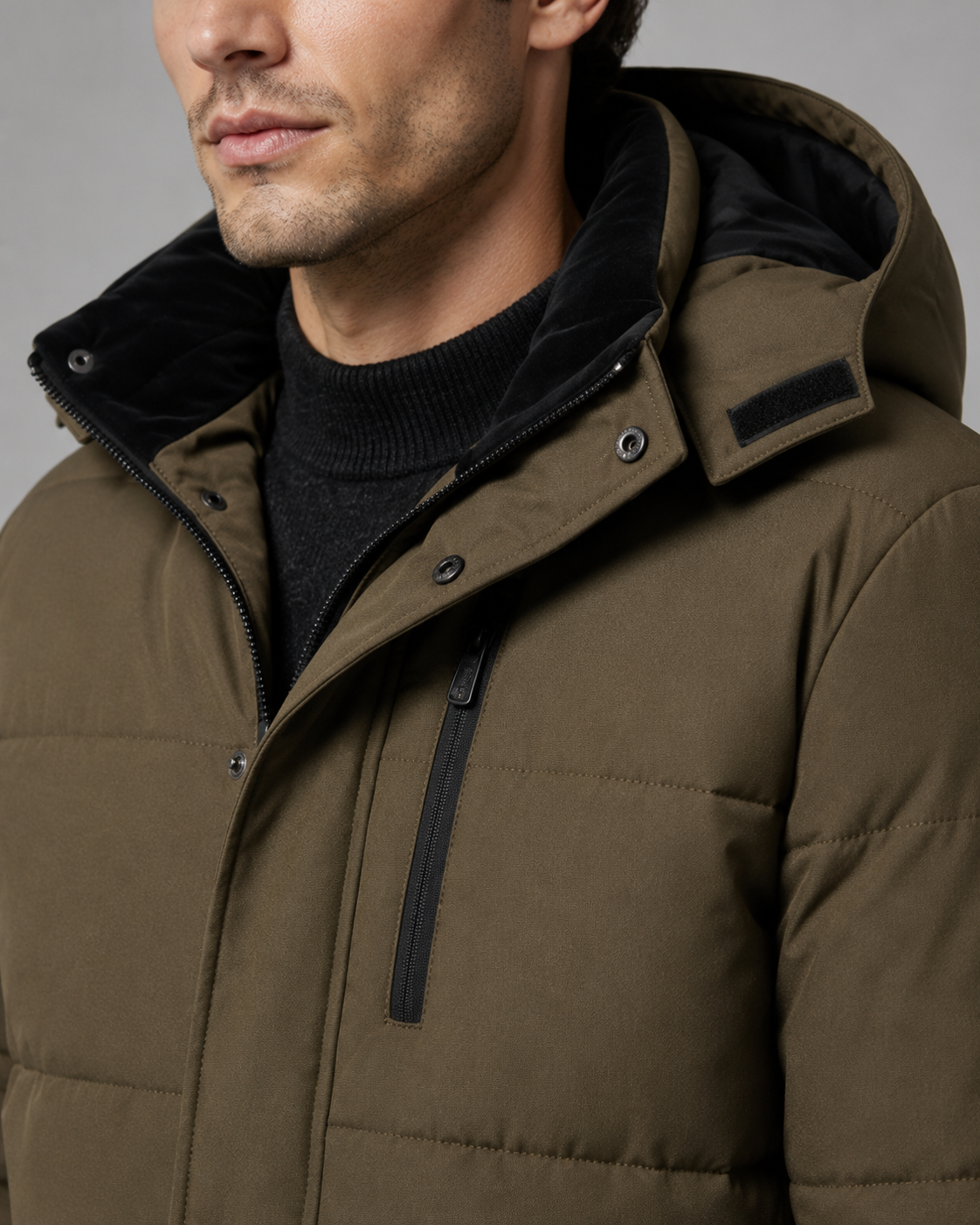 Men's Hooded Puffer Jacket – Quilted Plush-Lined Regular Fit