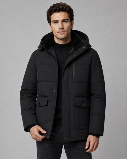 Men's Hooded Puffer Jacket – Quilted Plush-Lined Regular Fit