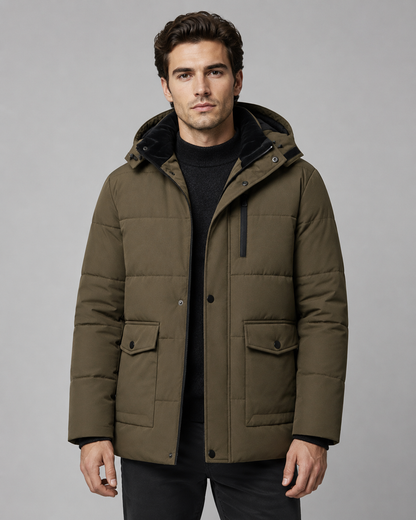 Men's Hooded Puffer Jacket – Quilted Plush-Lined Regular Fit