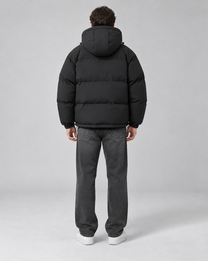 Men's Hooded Puffer Jacket - Quilted Relaxed Fit Drawcord Hem