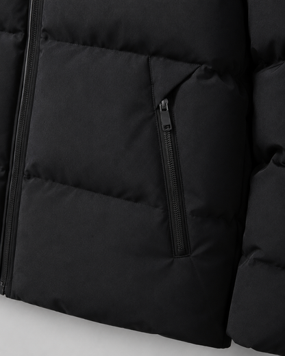 Men's Winter Puffer Jacket with Drawstring Hood and Zip Pockets