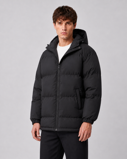 Men's Hooded Winter Puffer Jacket with High Neck