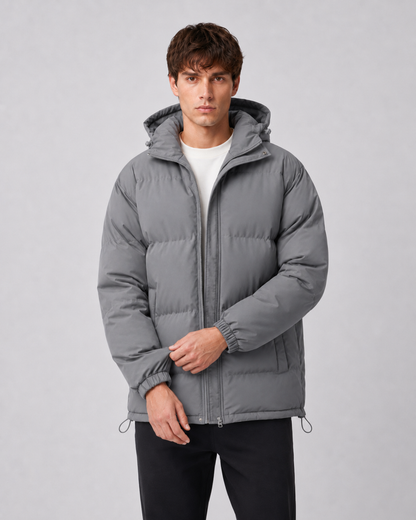 Men's Hooded Winter Puffer Jacket with High Neck