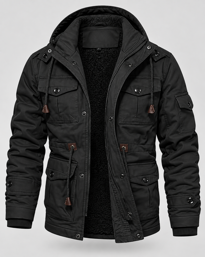 Men's Hooded Utility Parka - Fleece-Lined Multi-Pocket Regular Fit