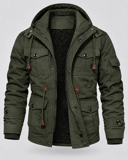 Men's Hooded Utility Parka - Fleece-Lined Multi-Pocket Regular Fit