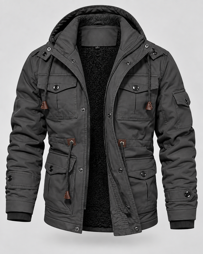 Men's Hooded Utility Parka - Fleece-Lined Multi-Pocket Regular Fit