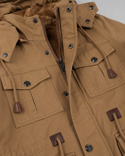Men's Hooded Winter Jacket – Multi-Pocket Utility Regular Fit