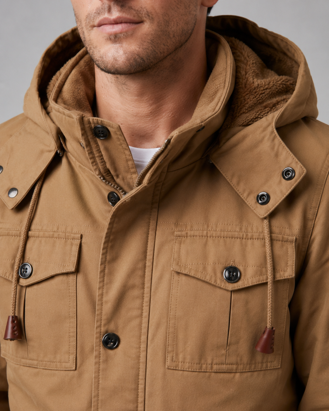 Men's Hooded Winter Jacket – Multi-Pocket Utility Regular Fit