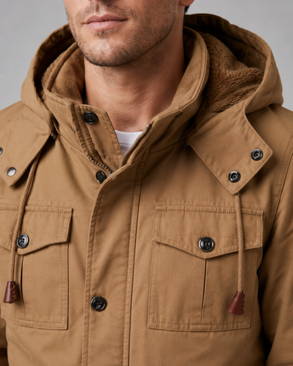 Men's Hooded Winter Jacket – Multi-Pocket Utility Regular Fit