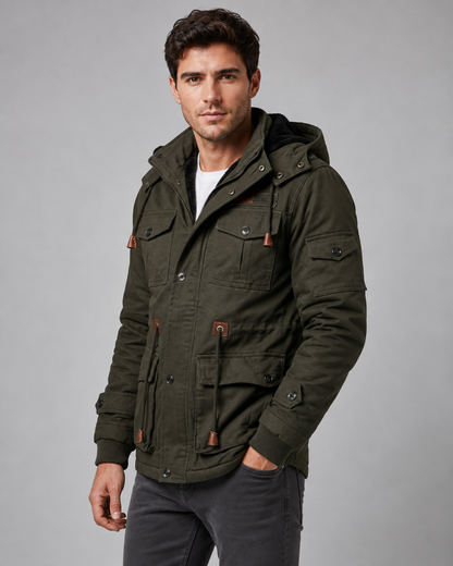 Men's Hooded Winter Jacket – Multi-Pocket Utility Regular Fit