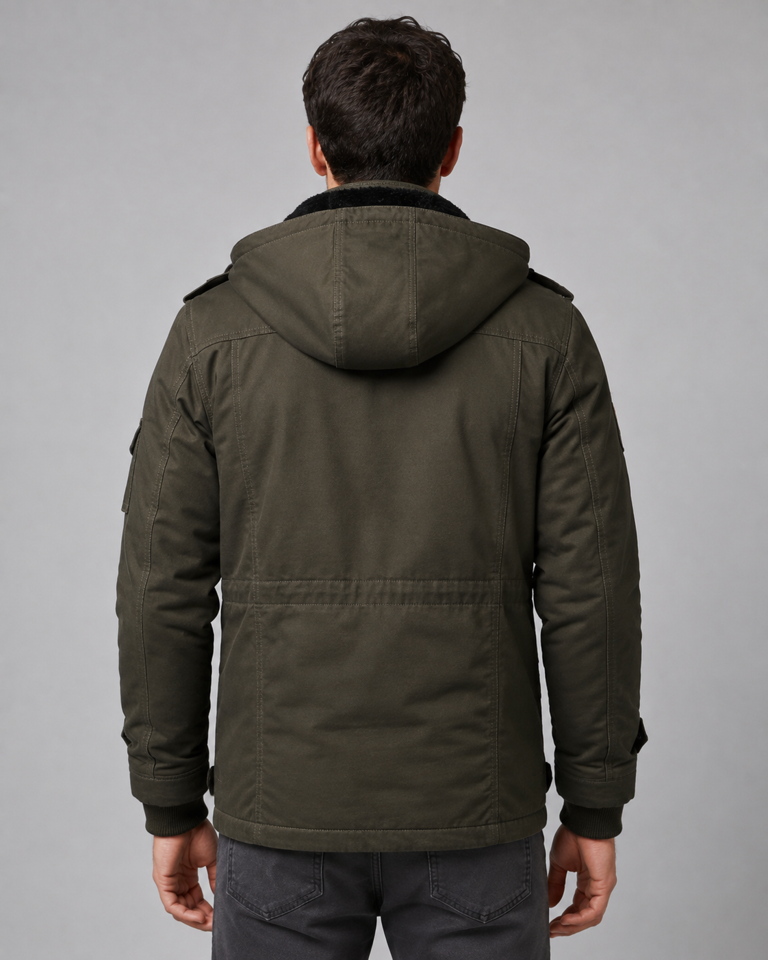 Men's Hooded Winter Jacket – Multi-Pocket Utility Regular Fit