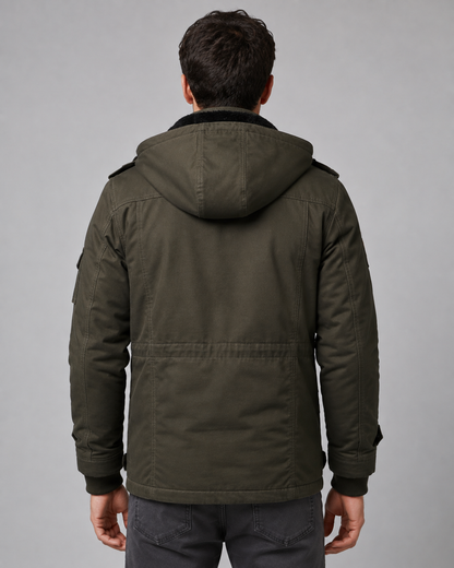 Men's Hooded Winter Jacket – Multi-Pocket Utility Regular Fit