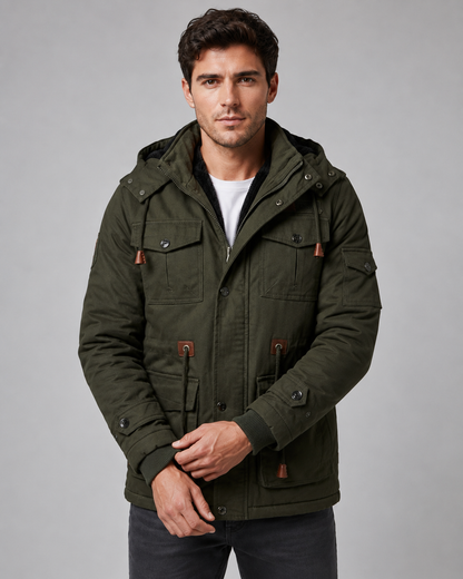 Men's Hooded Winter Jacket – Multi-Pocket Utility Regular Fit
