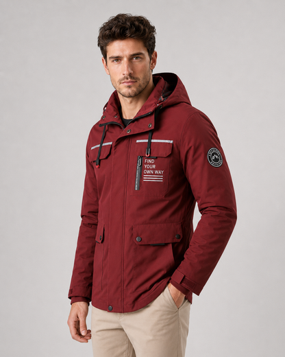 Men's Hooded Winter Parka - Utility Pockets Regular Fit