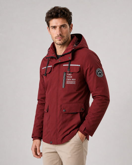 Men's Hooded Winter Parka - Utility Pockets Regular Fit