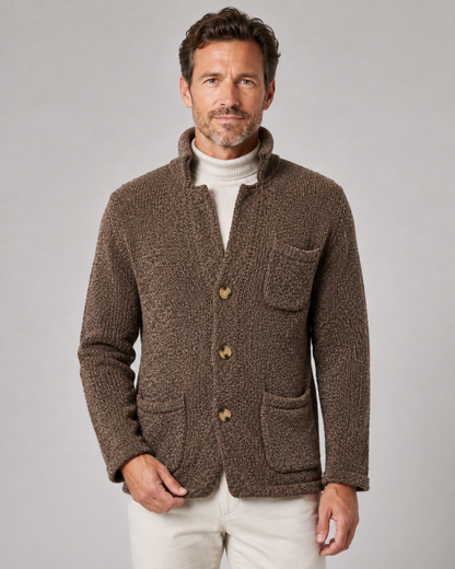Men's Knitted Button Cardigan - Stand Collar Regular Fit