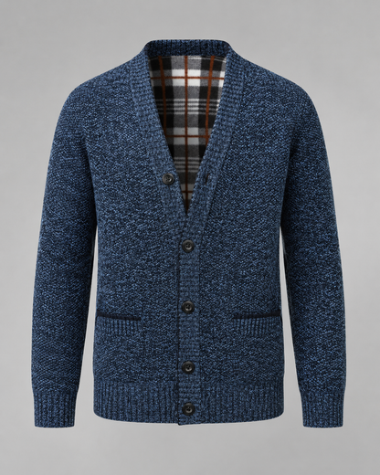 Men's Knitted Button Cardigan - V-Neck Regular Fit Ribbed Trim