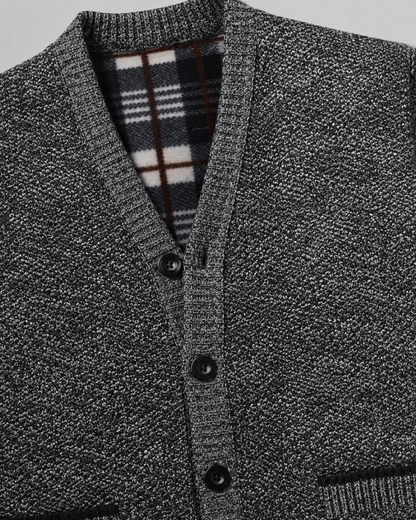 Men's Knitted Button Cardigan - V-Neck Regular Fit Ribbed Trim