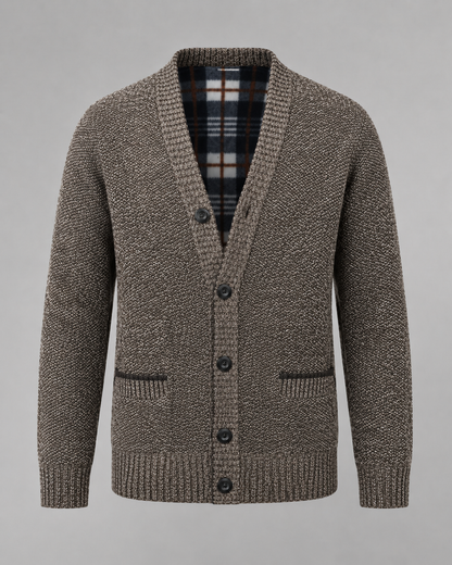 Men's Knitted Button Cardigan - V-Neck Regular Fit Ribbed Trim