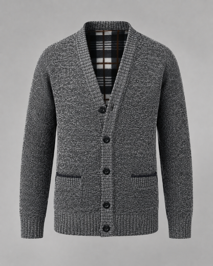Men's Knitted Button Cardigan - V-Neck Regular Fit Ribbed Trim