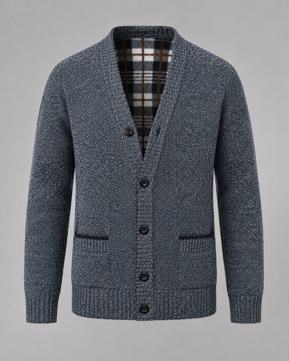 Men's Knitted Button Cardigan - V-Neck Regular Fit Ribbed Trim
